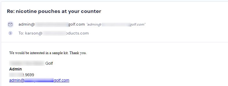 Retailer reply from Sesh Products